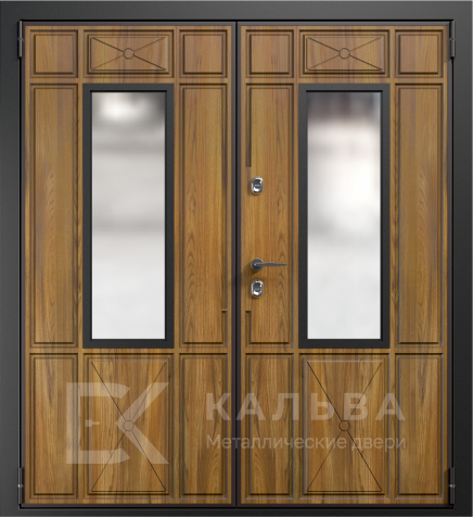 Фото «Стальная двустворчатая дверь золотой дуб со стеклянными вставками №4»
