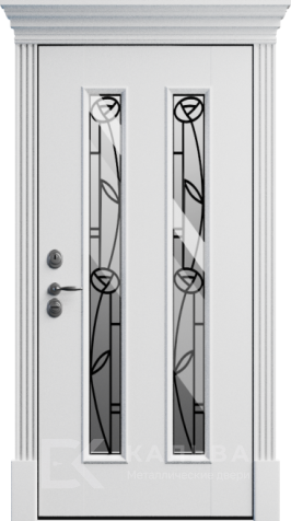 Фото «Входная белая дверь с двумя узкими стеклянными вставками №2»