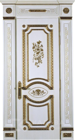 Фото «Стальная белая дверь с золотой патиной в классике №408»