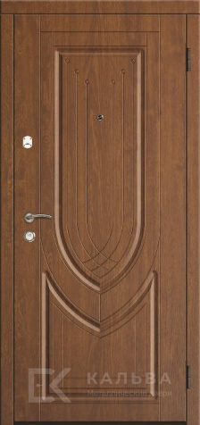 Фото «Входная дверь порошковая тёмная снаружи МДФ орех внутри №29»