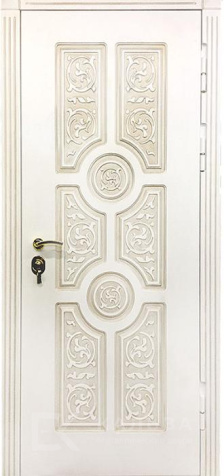 Фото «Металлическая дверь белая с классическим декором и ромбовой стёжкой №22»