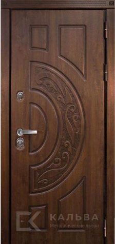 Фото «Входная дверь темный орех с узором внутри с планками металлик №573»