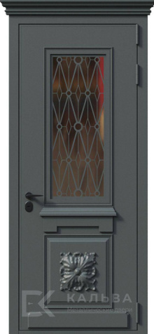 Фото «Металлическая дверь с остеклением и решёткой снаружи серая внутри тёмная №1»