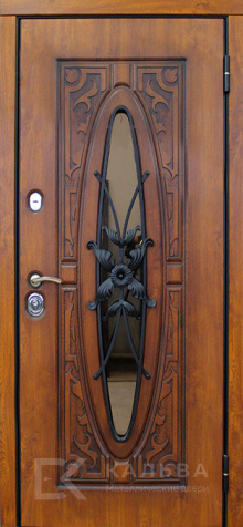 Фото «Металлическая дверь для частного дома с кованым цветком и стеклом №23»