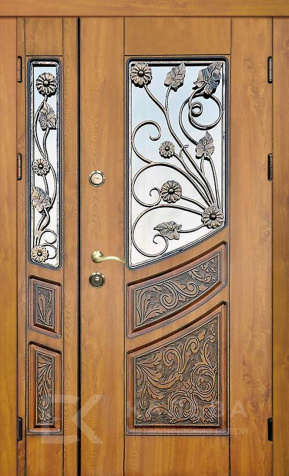 Фото «Входная дверь дуб со стеклом и ковкой для частного дома №411»