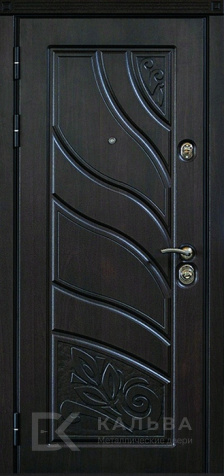 Фото №2 «Входная дверь махагон с тёмной панелью плавные линии орнаментом №312»