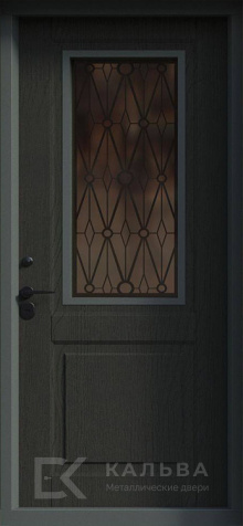 Фото №2 «Металлическая дверь с остеклением и решёткой снаружи серая внутри тёмная №1»