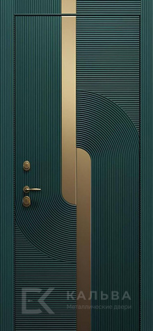 Фото «Железная дверь зелёная с золотой вставкой и серой классикой №53»