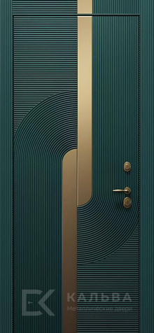 Фото №2 «Металлическая дверь зелёная с золотой вставкой МДФ под красное дерево №520»