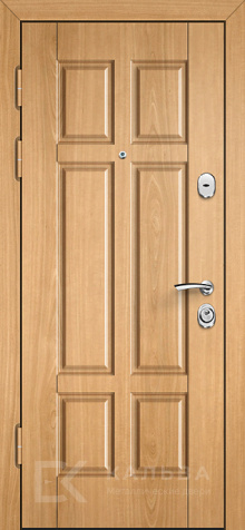 Фото №2 «Металлическая дверь венге с диагональным рисунком снаружи светлый дуб внутри №340»
