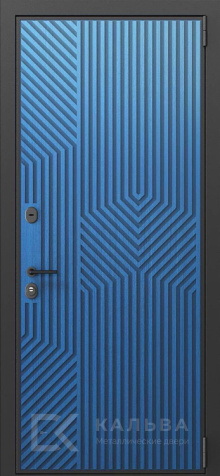 Фото «Стальная дверь синяя графика снаружи белая классика внутри №149»